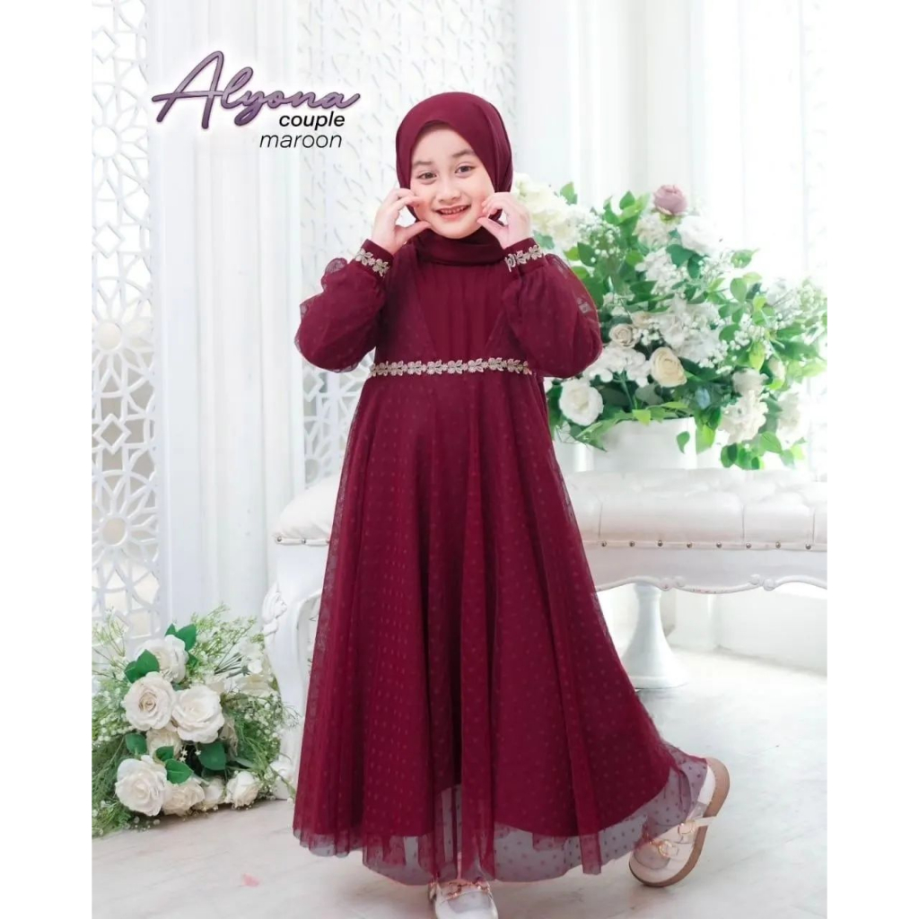 [RBT-1] Alyona Couple Kids Gamis Anak Perempuan Usia 7 8 Tahun Model Terbaru Lebaran 2024 Baju Musli
