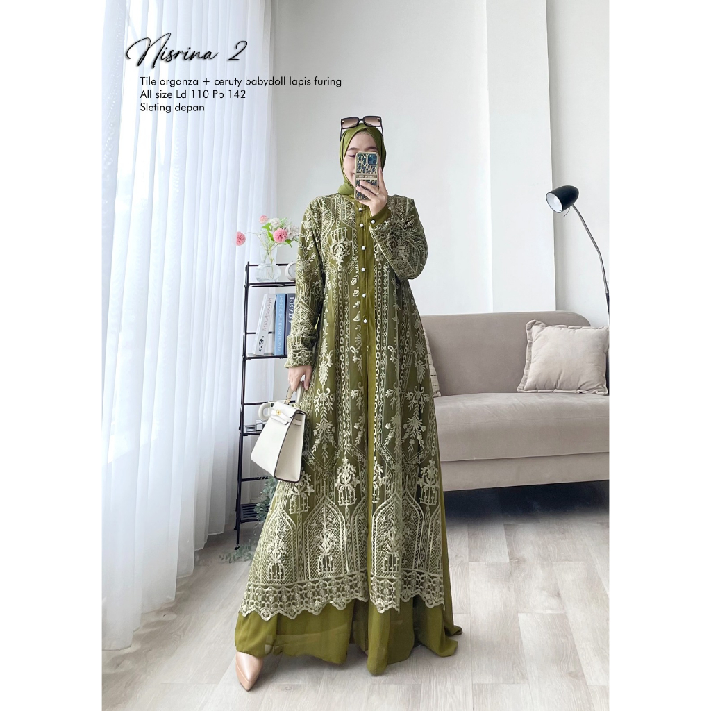 Khadijah Humaira Gamis Ceruty Babydoll Mix Brokat Tille Nisrina