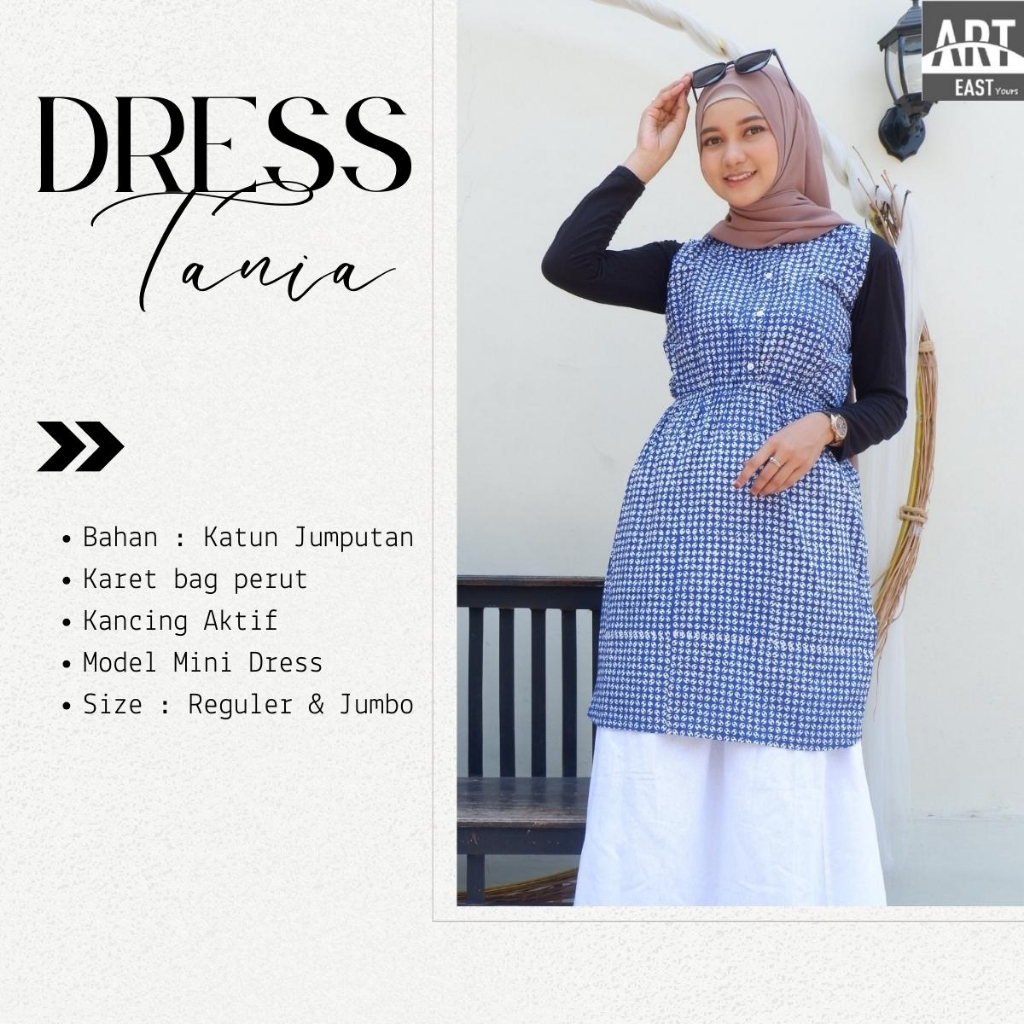 TANIA Dress Batik Wanita Modern Katun Jumputan Tanpa Lengan Hijab Friendly Reguler Jumbo Baju Pesta