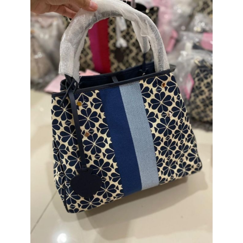 tas Kate Spade Flower Jacquard Stripe Everything Medium bluel multi