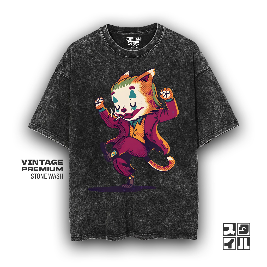 Caption'Style Baju Kartun Joker CLOWN CAT Kaos Stonewash | Kaos Oversize Wanita | Kaos Pria | Kaos K
