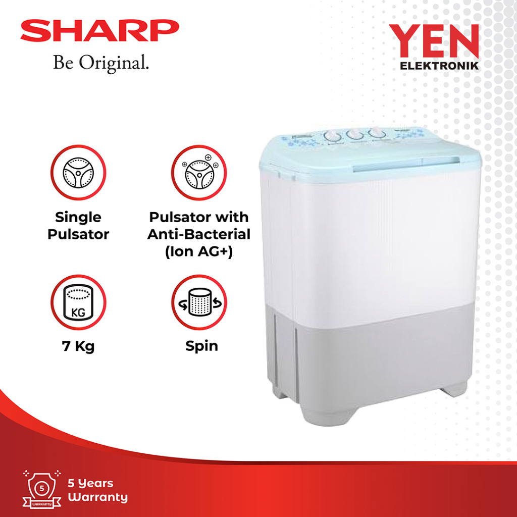 Sharp Mesin Cuci 2 Tabung ES-T80MW-PK Pink 7Kg