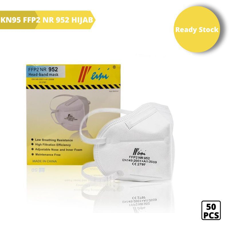 Masker KN95 Hijab Headloop Kemasan satuan 1 Box isi 50 Pcs JM