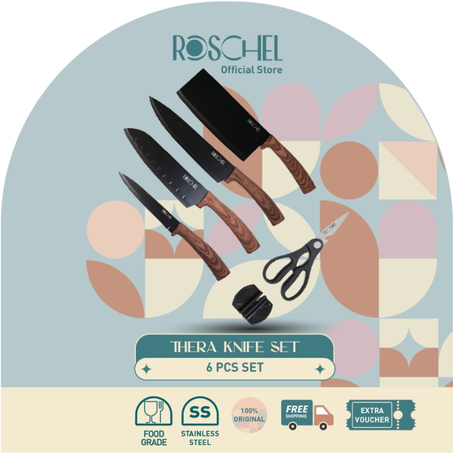 Roschel RTK 206 Pisau Set Knives Set 6pc THERA Pisau Gunting Dapur RTK206 tajam original