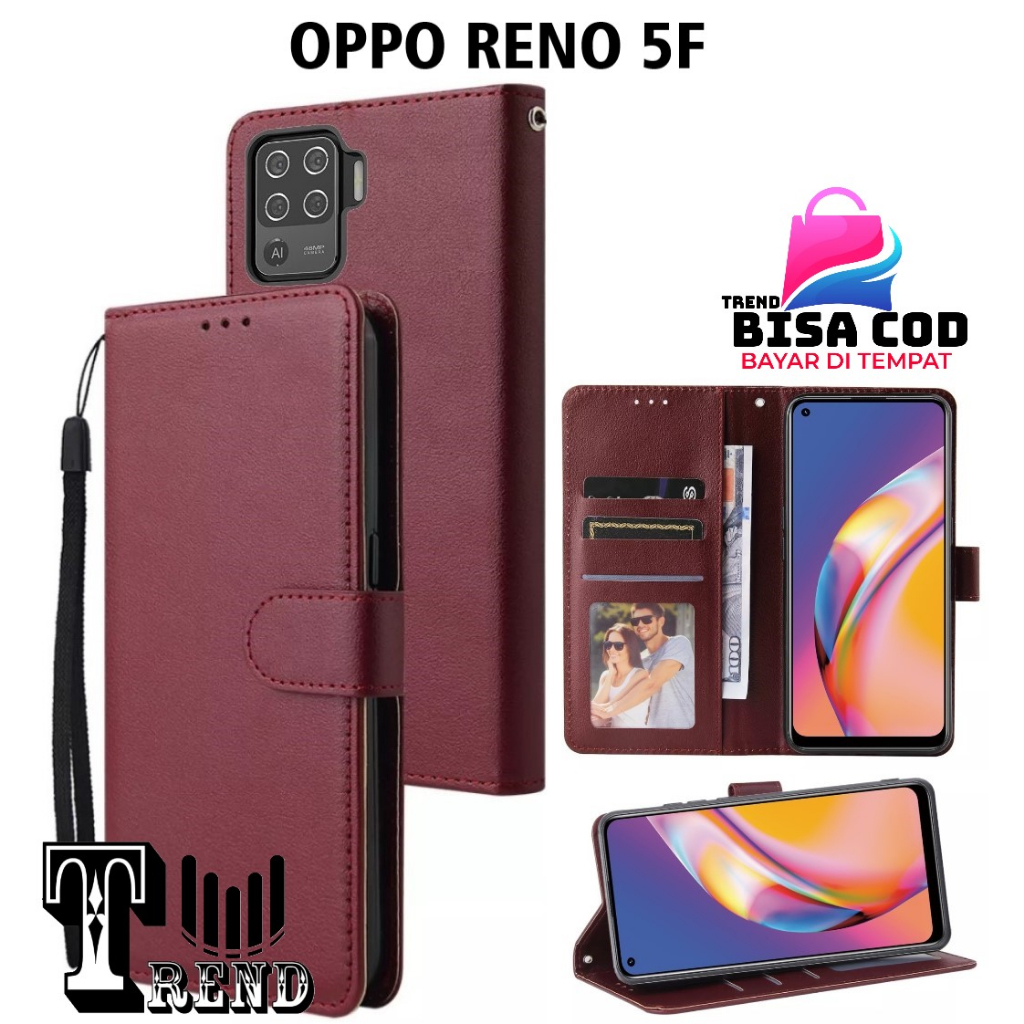LEATHER CASE FLIP OPPO RENO 5F - FLIP CASE KULIT UNTUK OPPO RENO 5F