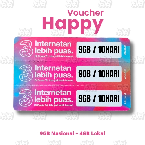 Voucher TRI Happy 9GB 10Hari