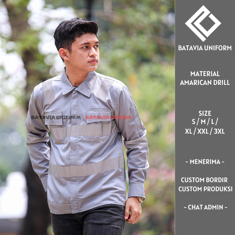 Safety Rembo by Batavia Uniform - Baju Kemeja Wearpack Safety K3 Lengan Panjang Resleting - Seragam 