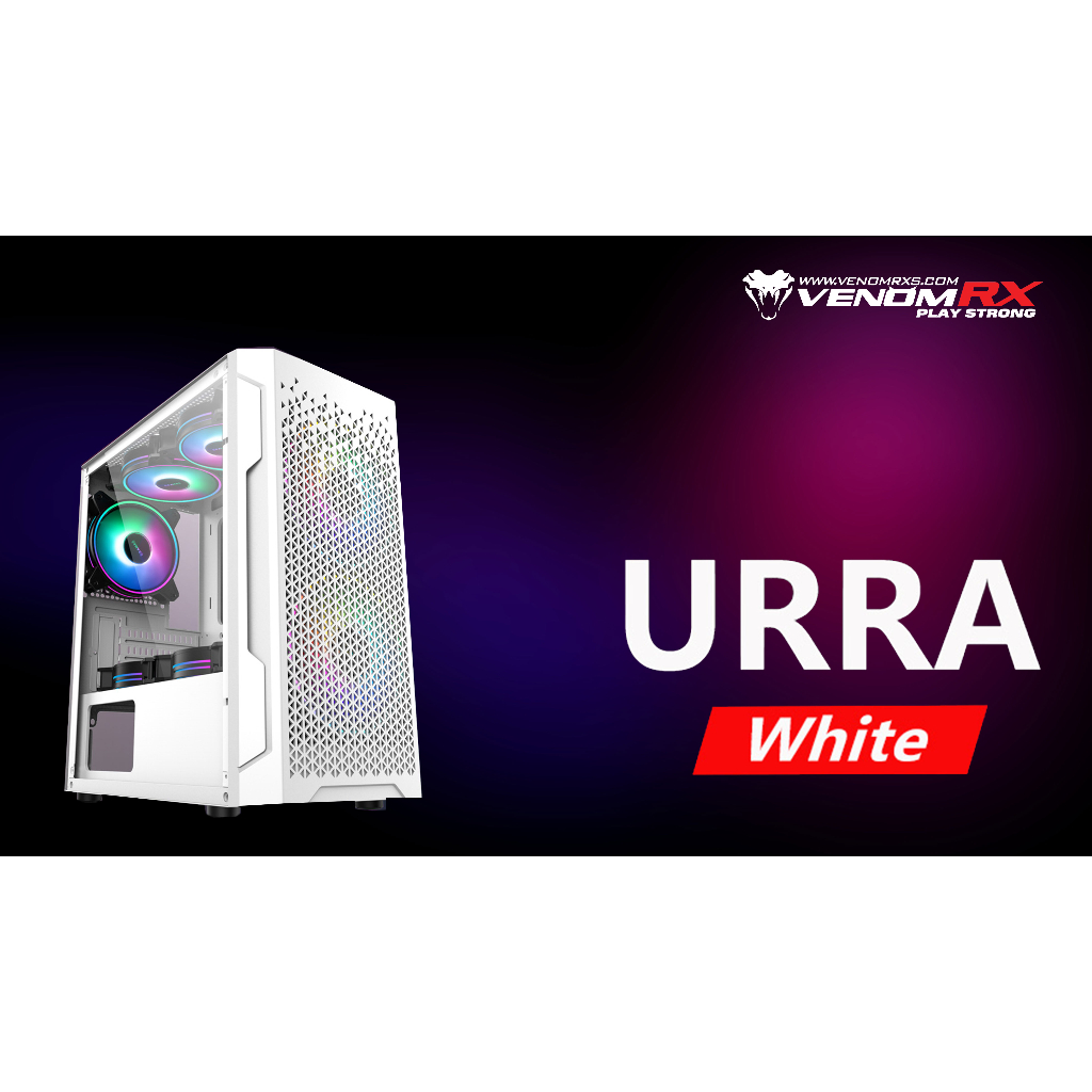 Venom Rx Case Urra White - 2 Fan RGB Venomrx Tempered Casing CPU