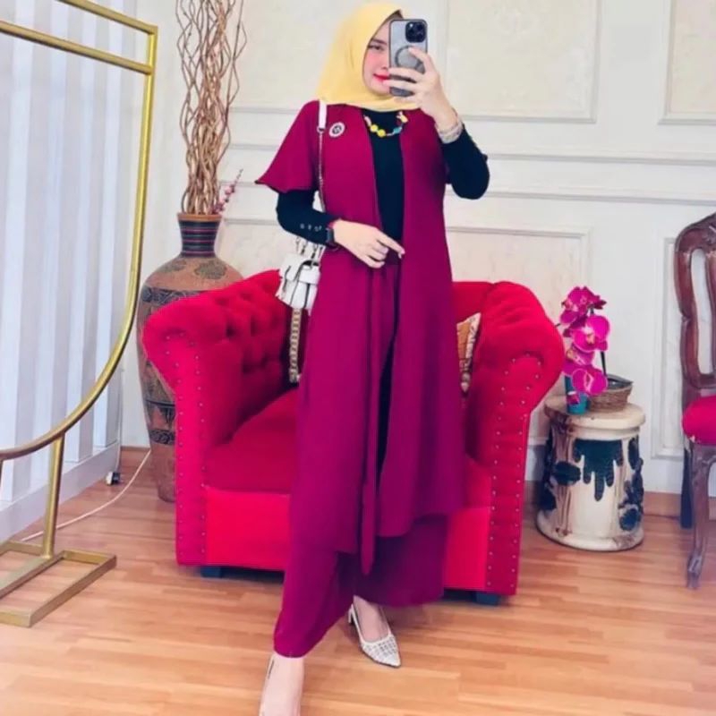 setelan yukata kimono crinkle airflow ( outher dan celana kulot)