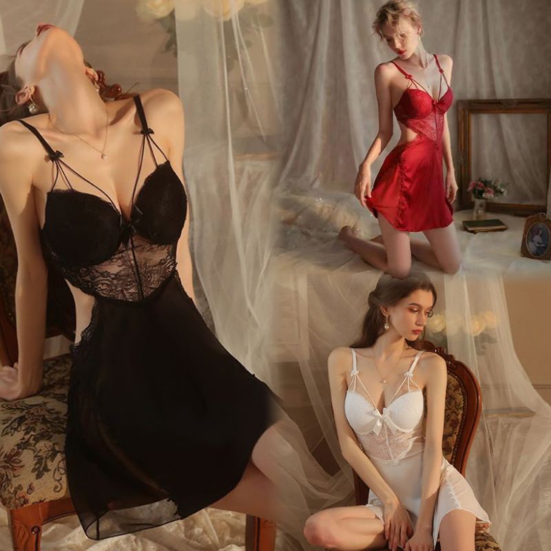 Sexy Lingerie Satin cup bra baju tidur wanita 036