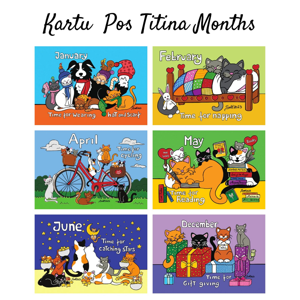 

Titina cat Months Calendar Postcard series Kartu pos kucing kartupos