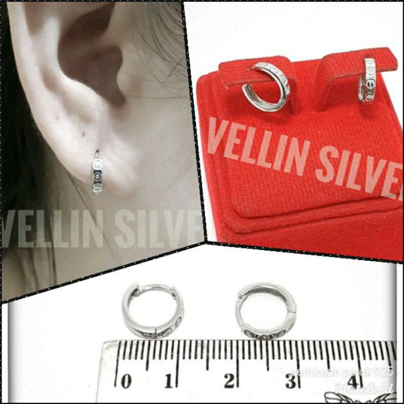 Anting Perak 925 Lapis Emas Putih / Anting Jepit Bulat Silver 925 Asli