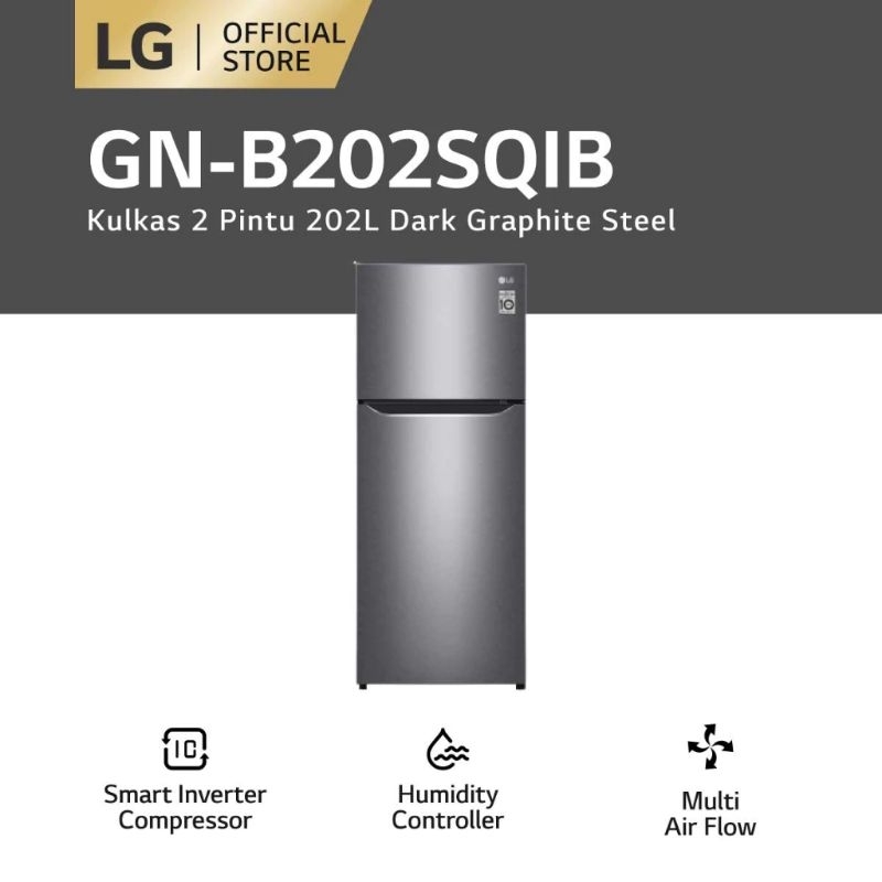 LG Kulkas 2 Pintu [202 L] GN-B202 SQIB - Dark Graphite Steel, GN B202SQIB, PALEMBANG