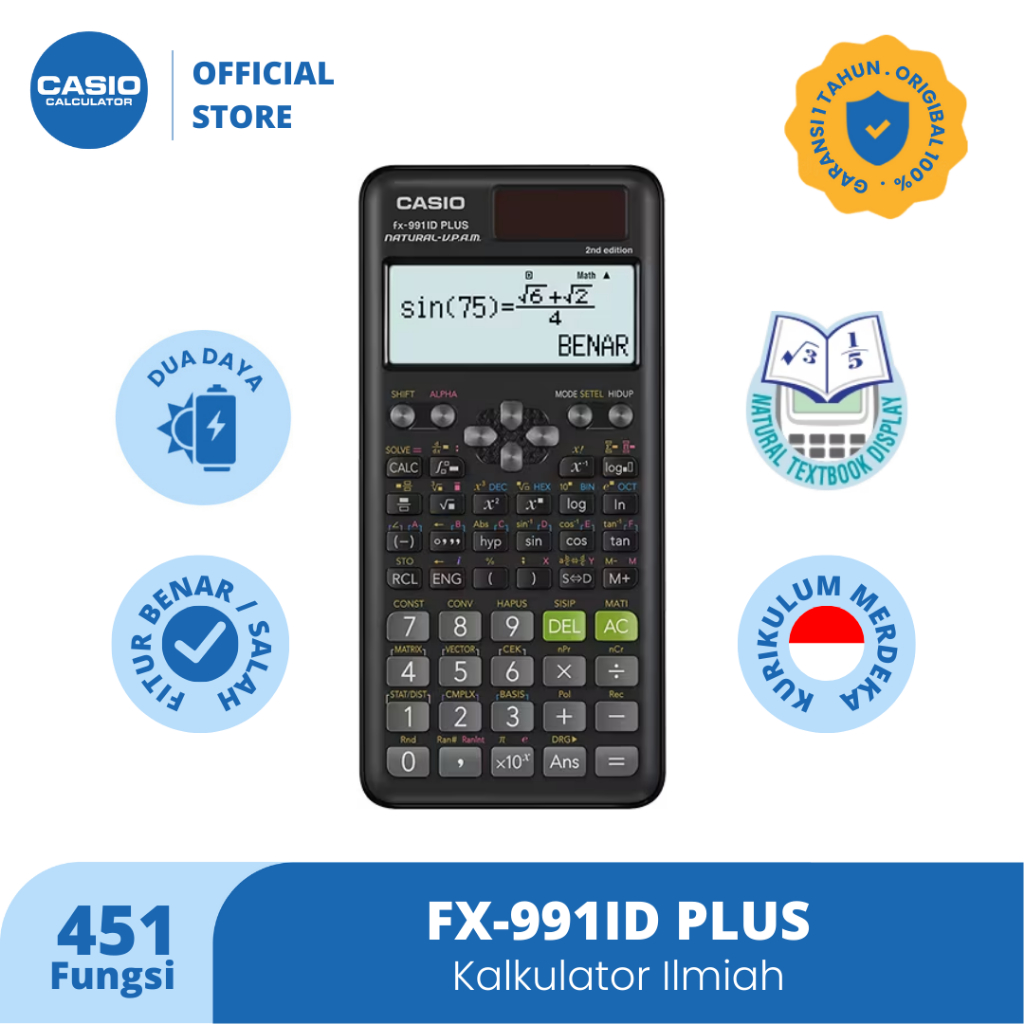 

kalkulator Casio FX-991IDPlus -2nd edition- B.Indonesia - Kalkulator Sekolah/Kuliah - Scientific - 451fungsi