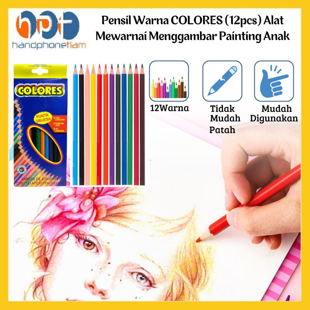 

Pensil Warna COLORES (12pcs) Peralatan Mewarnai Menggambar Painting Anak Art Stationary Drawing Aman Non Toxic