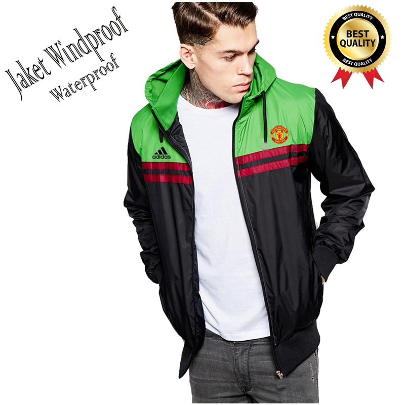 Bisa Custom Jaket Bomber Kupluk Pria Machester United/Jaket Parasut Pria/Jaket Pria Keren/Jaket Cowo