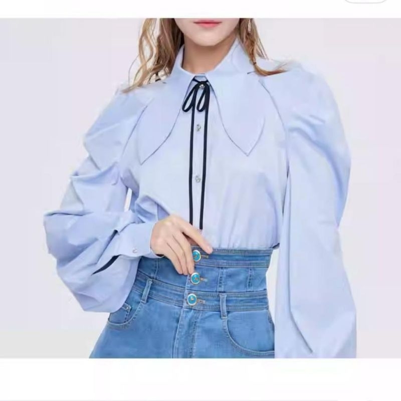 7766 Atasan Baju blus blouse kemeja lengan panjang tie neck pita dasi lengan panjang balon baloon po