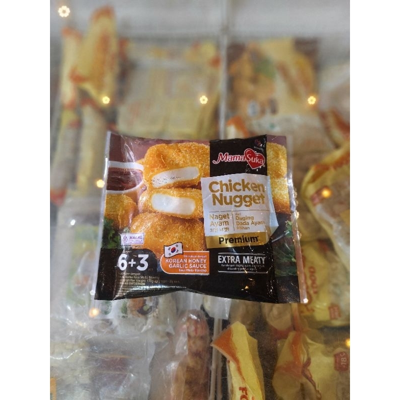 

Mama Suka Chicken Nugget Premium 170g Extra Meaty isi 6+3pcs Dilengkapi Dengan Korean Honey Garlic Sauce