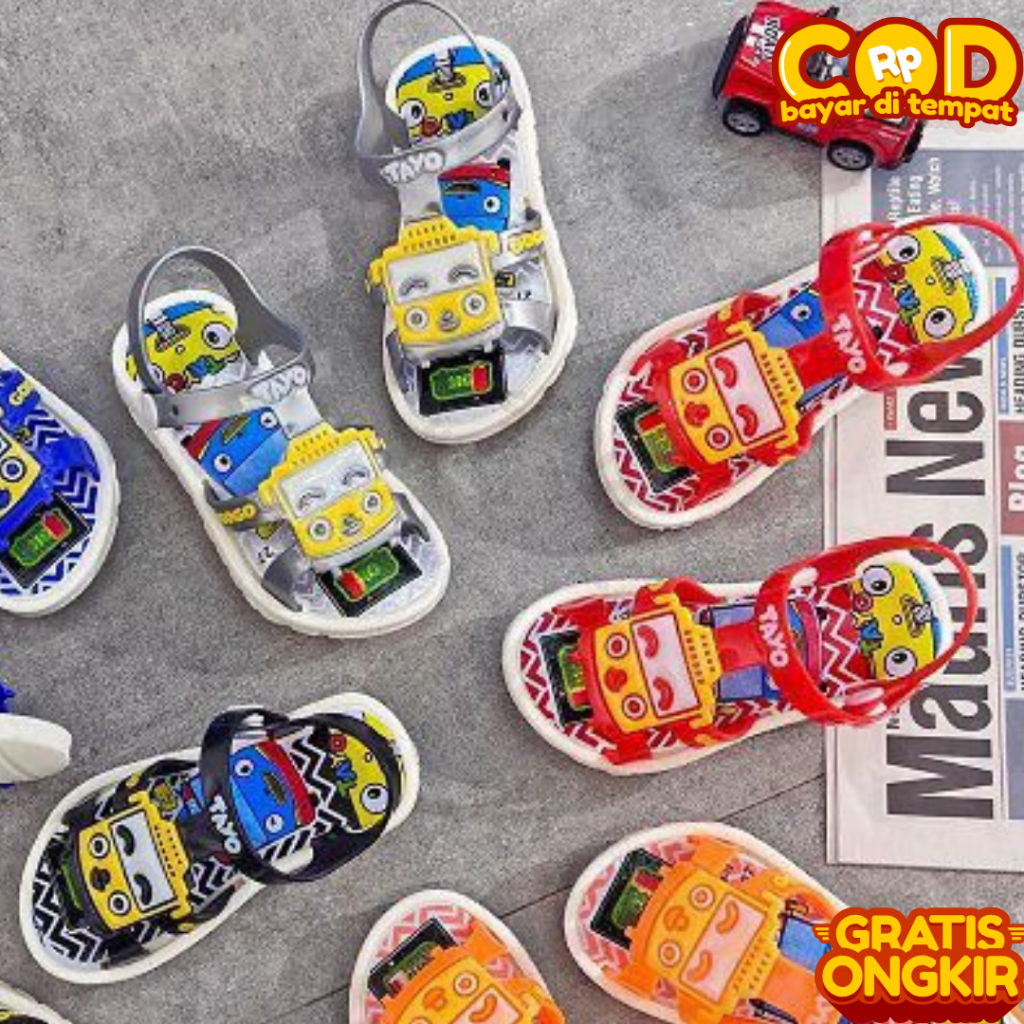 LAROSE Sandal Anak Laki-Laki Tayo Sandal Anak Kekinian Terbaru Sandal Anak Galang Tali Belakang Anti