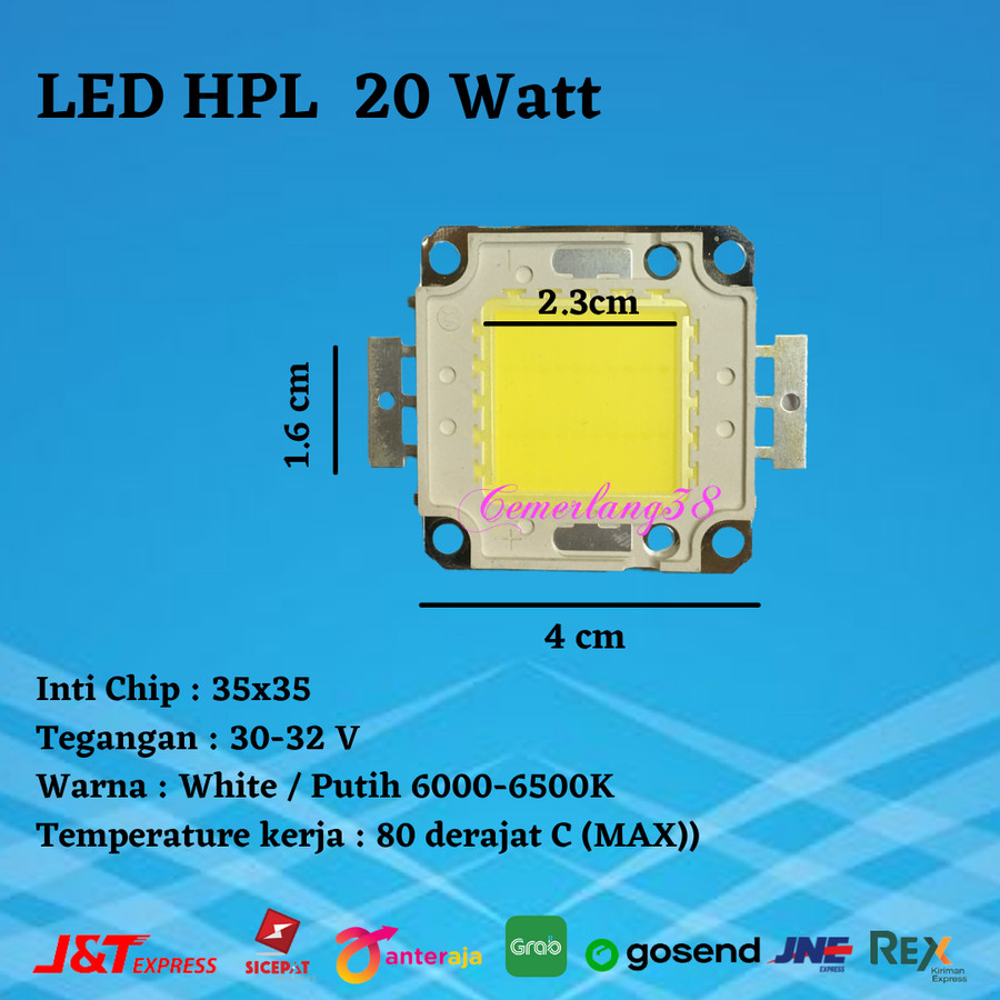 HPL 20W / High Power LED Sorot 20 Watt White II Lampu Led Putih 35x35