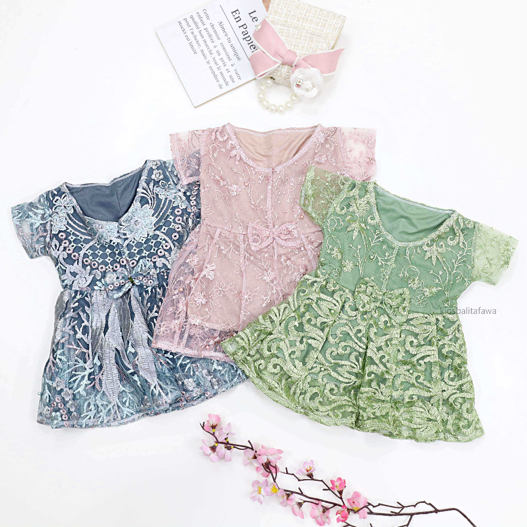 (PILIH WARNA) Dress Icha Brukat uk Bayi 0-6 Bulan / Dres Brokat Anak Perempuan Gaun Brukat Pesta Baju Import Baby Cewek