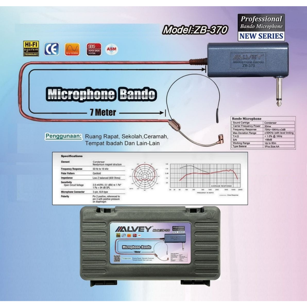ALVEY MICROPHONE BANDO KABEL ZB-370 Microphone Mik Mikrofon Kabel Bando