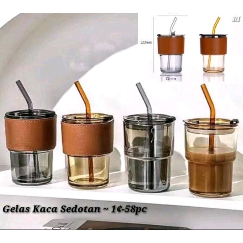 Gelas kaca + sedotan