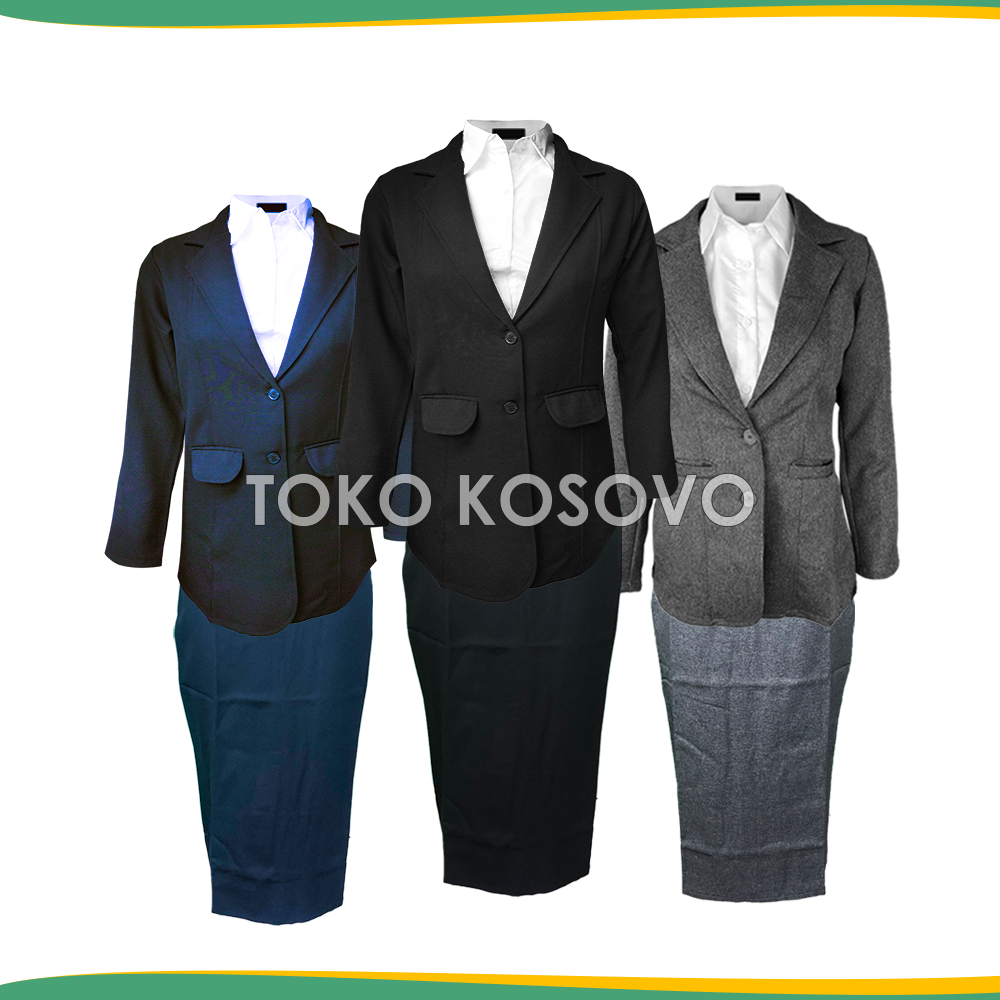 One Set Setelan Jas Blazer Rok Span Pendek Wanita Stelan Jas Kerja Kantor Cewe Polos Dewasa Anak Jak