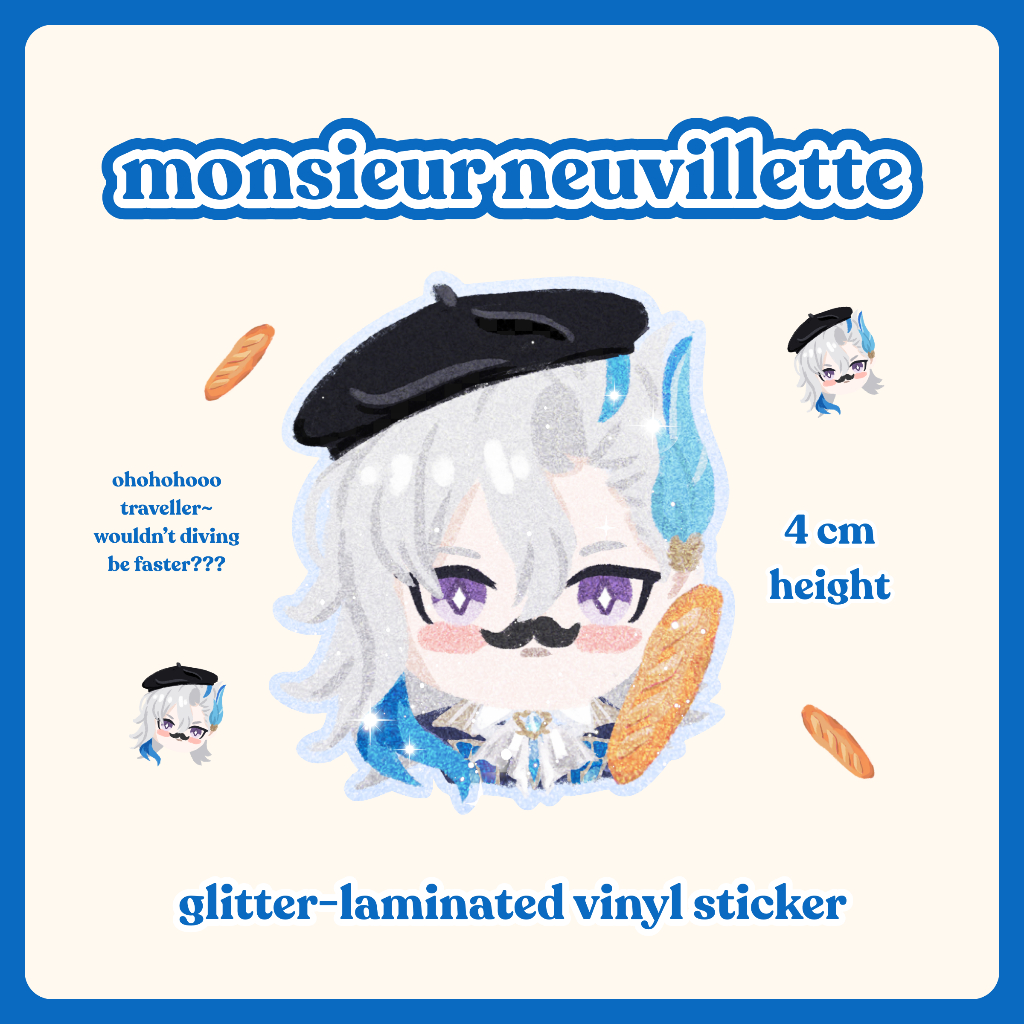 

Genshin Impact Glitter Sticker Neuvillette Monsieur Baguette