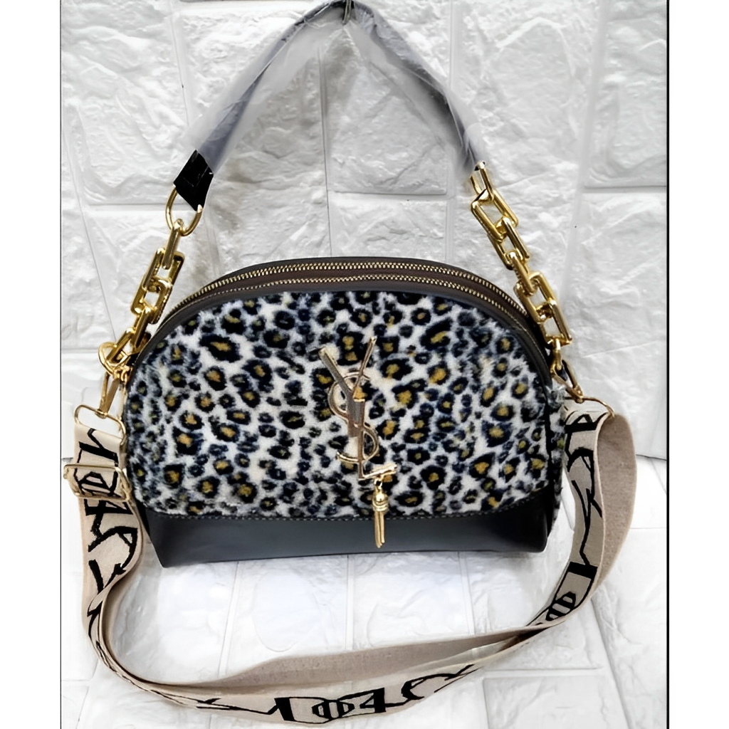 Tas Wanita YSL Alma Leopard Bahan Bludru Halus 2 Rest 2 Besar Ruang Import Premium Tali Selempang Li