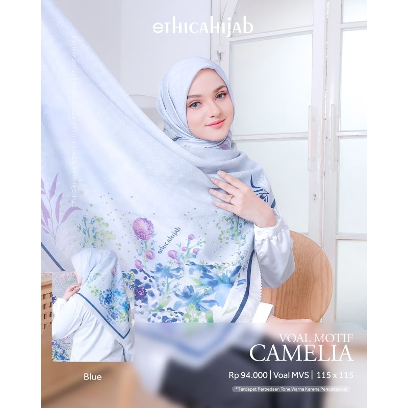 ETHICA HIJAB VOAL MOTIF CAMELIA SEGIEMPAT TERLARIS ORIGINAL