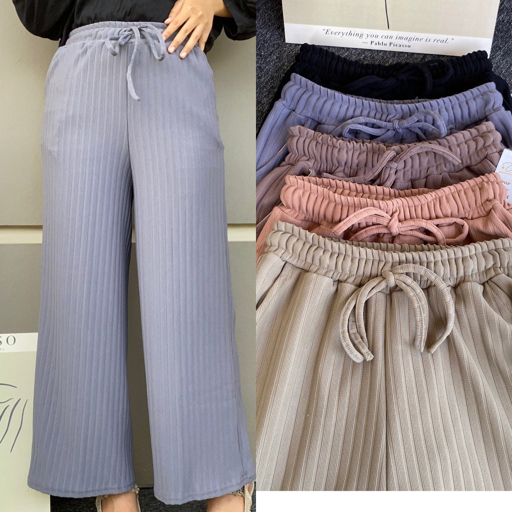 CELANA KULOT KNIT TALI SERUT / KULOT KNIT PANJANG TALI SERUT / CELANA PANJANG FASHION WANITA MUSLIMA
