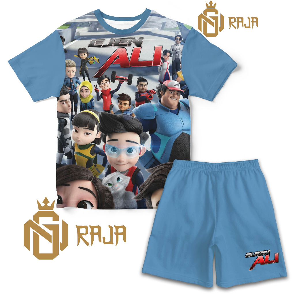 Raja Baju Setelan anak Karakter Ejen Ali Team Full Printing kaos Sublime motif Lucu keren setelan an