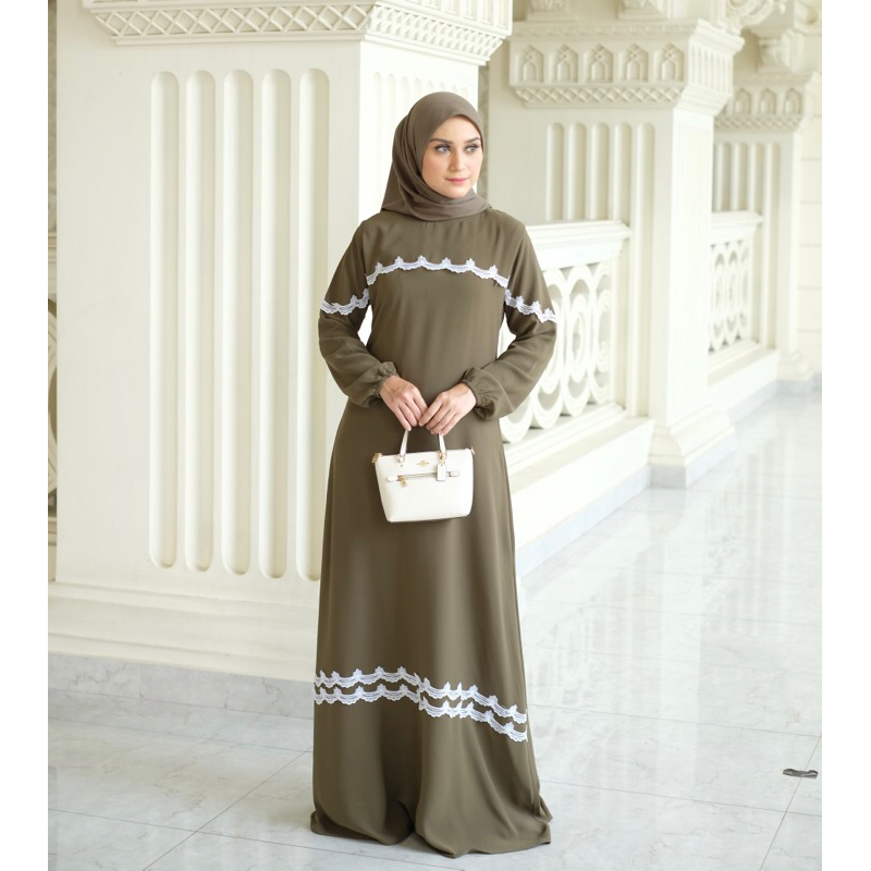 Ounadoutfit - Fatimah dress - abaya muslim wanita - dress renda premium - dress abaya busui polos