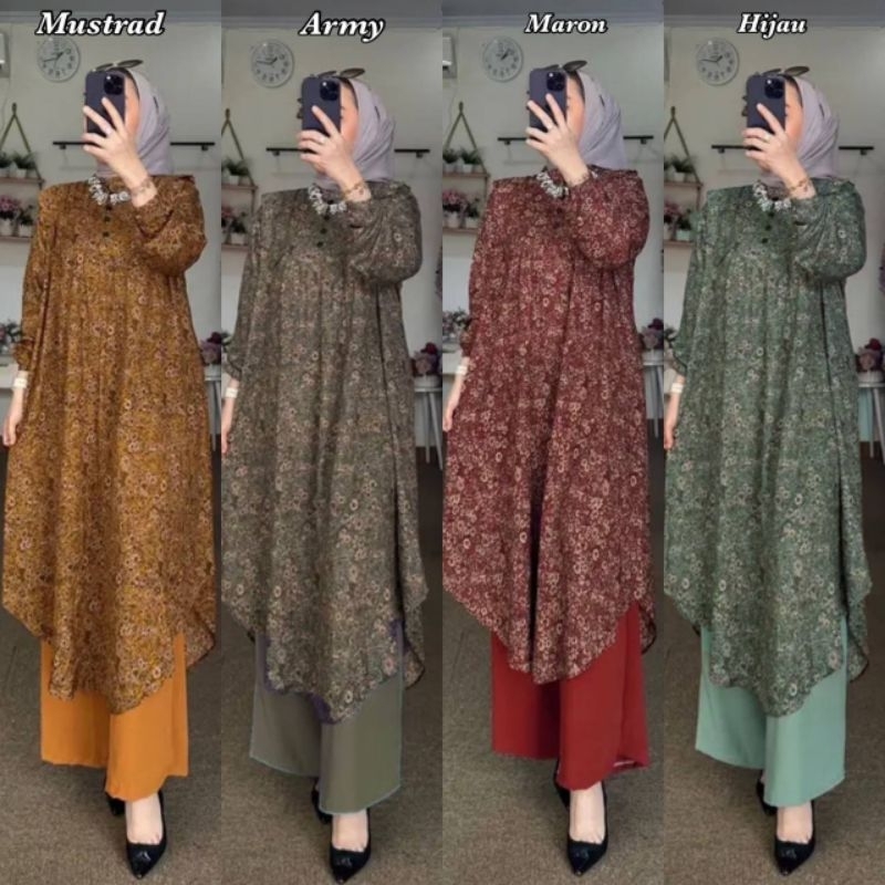 NEW ONESET TUNIK ELNAURA MOTIF BUNGA KECIL
