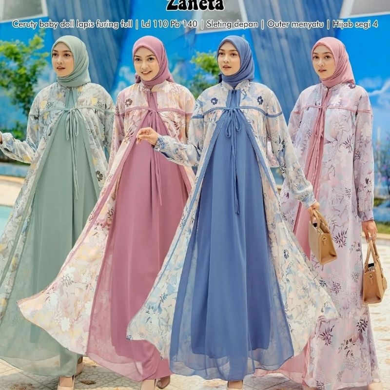 Zaneta - gamis ceruty babydoll set outer