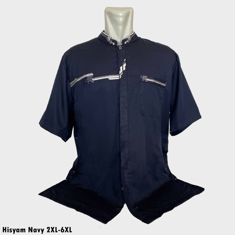 ATASAN MUSLIM PRIA Baju Koko BIG SIZE  Lengan Pendek Hisyam Navy Size XXL XXXL XXXXL XXXXXL - KOKO D