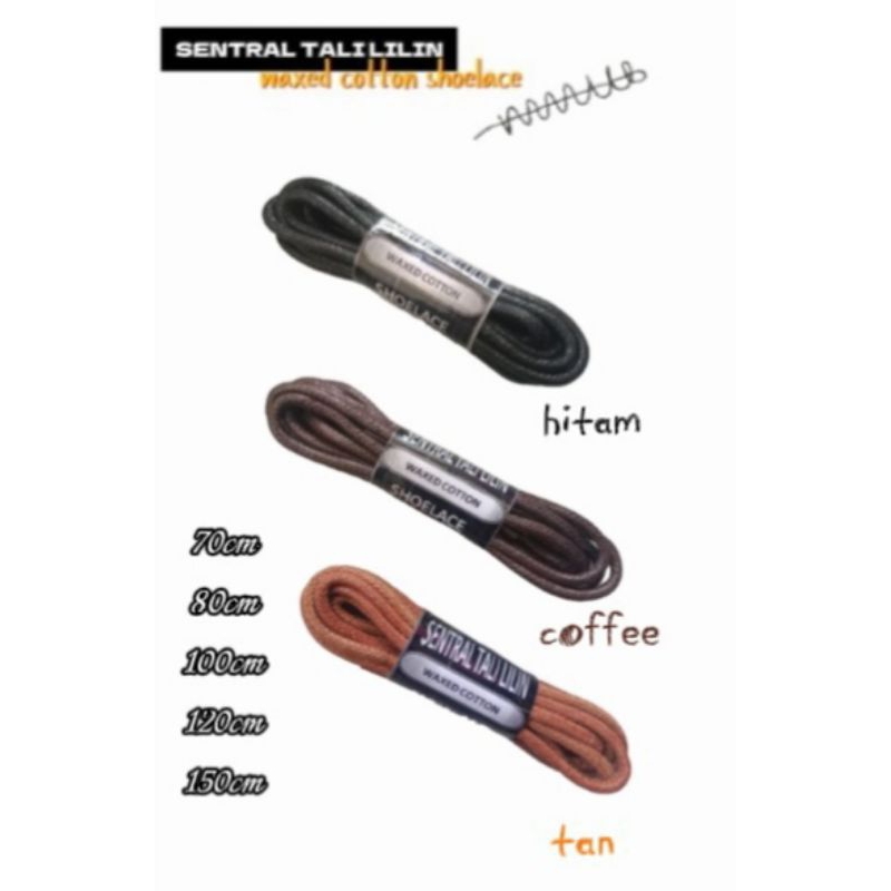 sentral tali lilin - booth 70cm 80cm 100cm 120cm 150cm hitam coklat tan waxed cotton shoelace