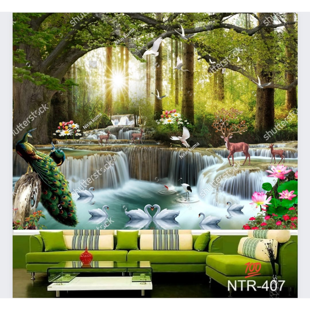 WALLPAPER DINDING 3D AIR TERJUN HUTAN TERMURAH - WALLPAPER DINDING AIR TERJUN TERLENGKAP
