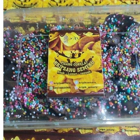 

250 kripik pisang coklat lumer topping sprinkle