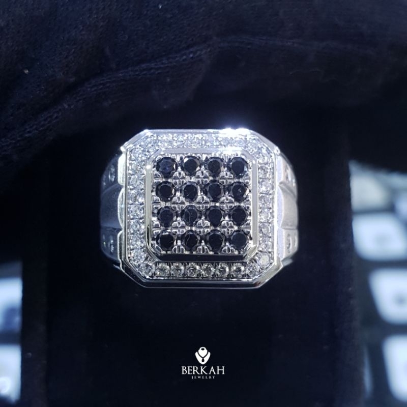 Cincin Pria Perak Palladium Berlian Eropa & Berlian Hitam Asli Mens Ring