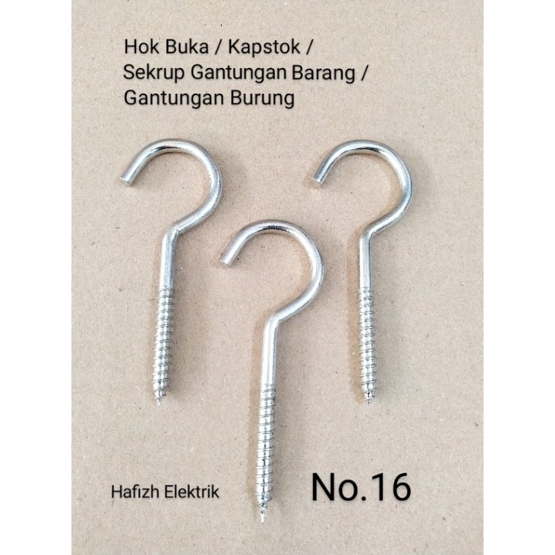 2 PCS Hook Buka / Kapstok / Sekrup Gantungan Barang / Screw Hooks No.16