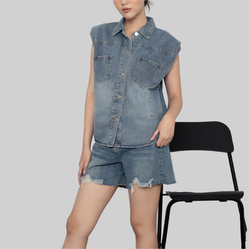 [Blossomthebrand] Ryu / Setelan Jaket dan Celana Pendek Jeans Wanita