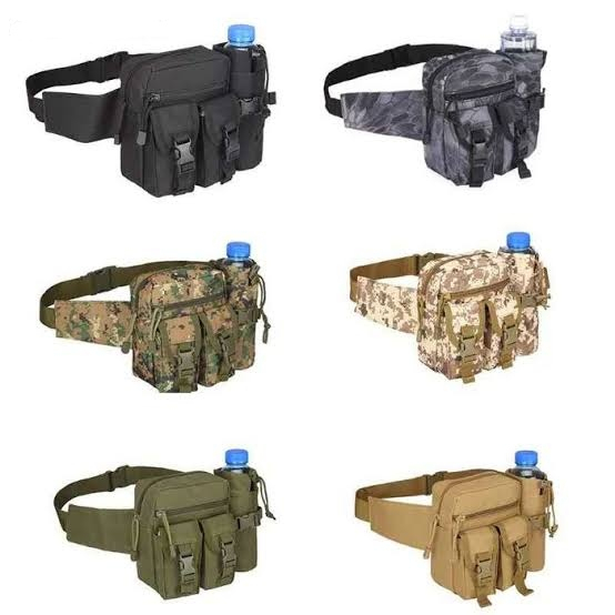 Tas Selempang Sling Bag Tactical Botol Minum Pria Wanita Army Hitam Cream Loreng Waistbag