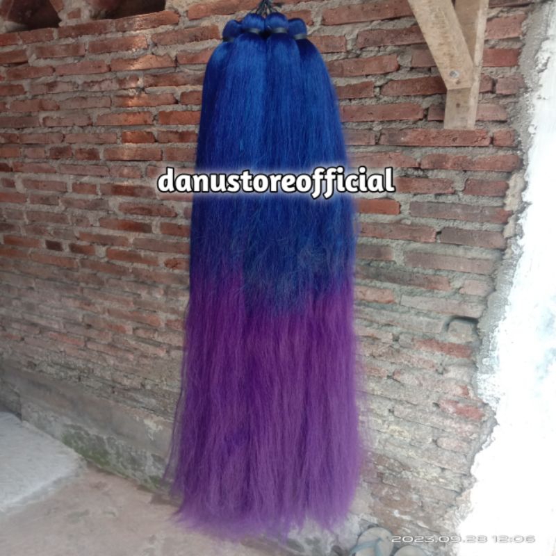 Cemara ombre rambut sintetis/rambut sambung ombre warna biru ungu/2 warna, panjang rambut 80 cm