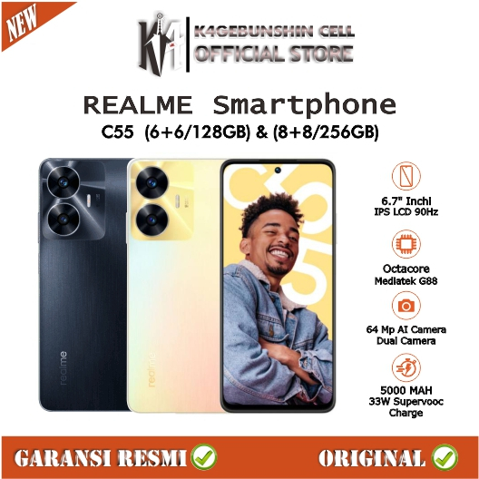 Realme C55 NFC (6+6/128GB) dan (8+8/256GB) Helio G88 33 Watt Supervooc Original