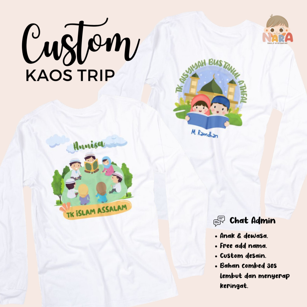 Nara Kidswear - Kaos Trip Anak TK PAUD Sekolah Custom Free Add Nama