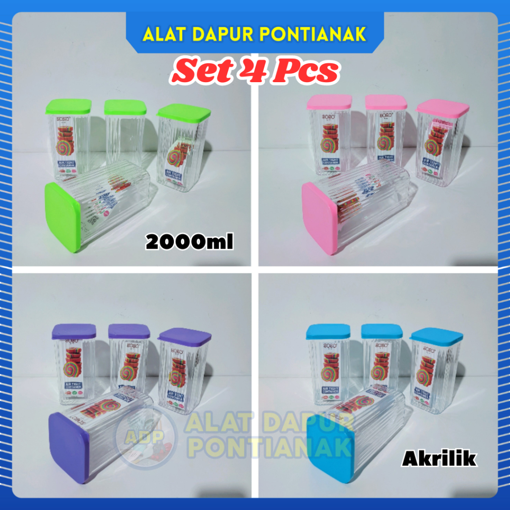 Set 4Pcs Toples Soso 2 Liter Sealware Segi Akrilik 2L 2000ml Warna Bening Mewah Acrylic Bahan Plasti