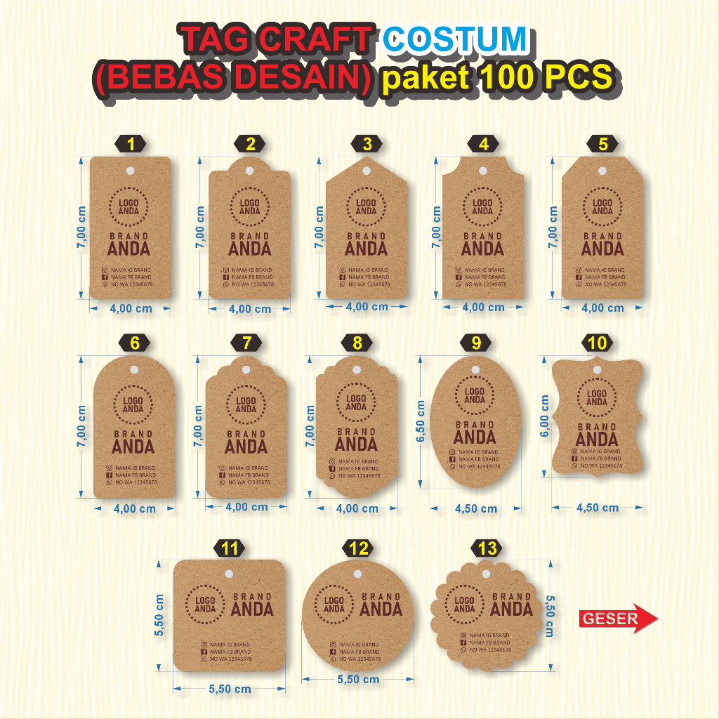 

(100pcs) hang craft krap tag aesthetic custom hangtag baju label ucapan hampers lebel nama sendiri