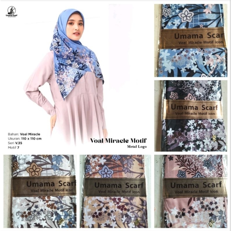 hijab segi  empat motif Umama,hijab voal miracle logo